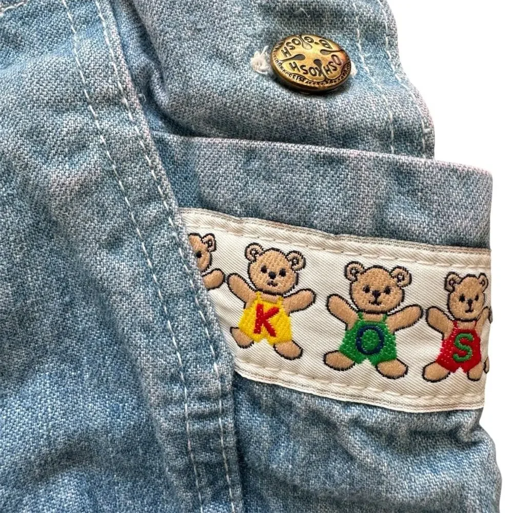 Vintage OshKosh B'Gosh Vestbak Denim Bubble Romper Teddy Bear Trim Size 12 M